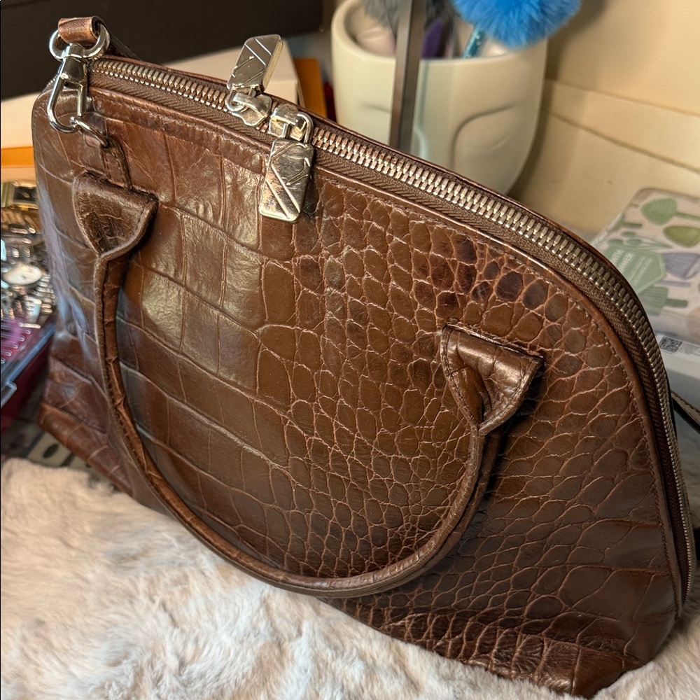 Furla Dark Brown Crocodile-Embossed Shoulder Bag - Picture 2 of 10